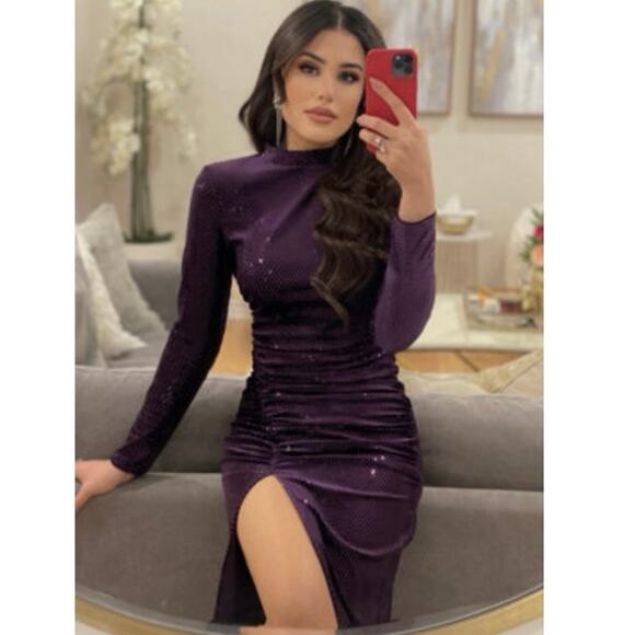 Zara Dresses & Skirts - Zara Bloggers Favorite Festive Days Purple Velvet Sequin Open Back Dress NWT